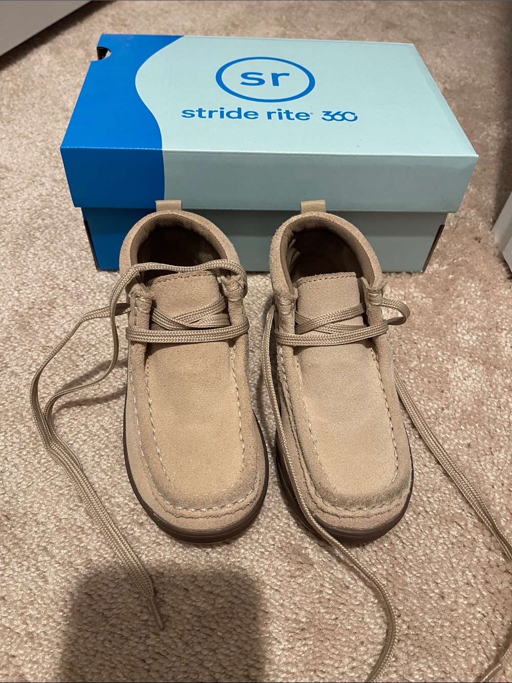 Stride Rite Kids Beige Suede Moccasin Sneakers